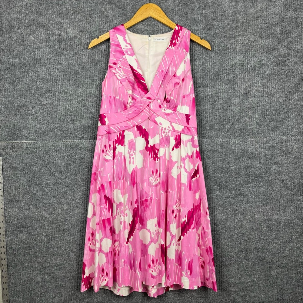 Calvin Klein‎ Fit N Flare Dress Womens 8 Abstract Floral Sorority Rush Wedding